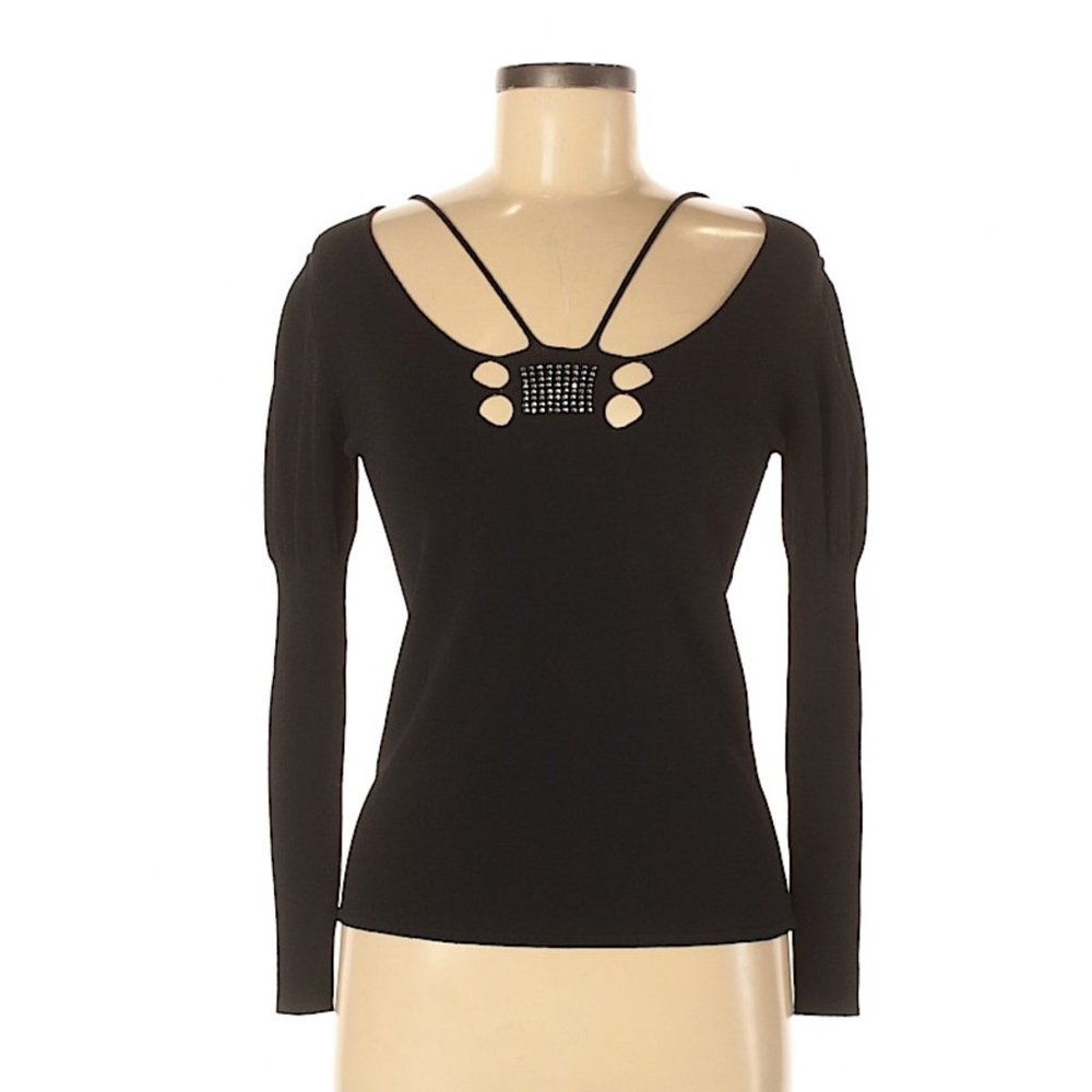Paola Todesco Italy Vintage Black Sexy Cut-out Crystal sweater Sz M NEW